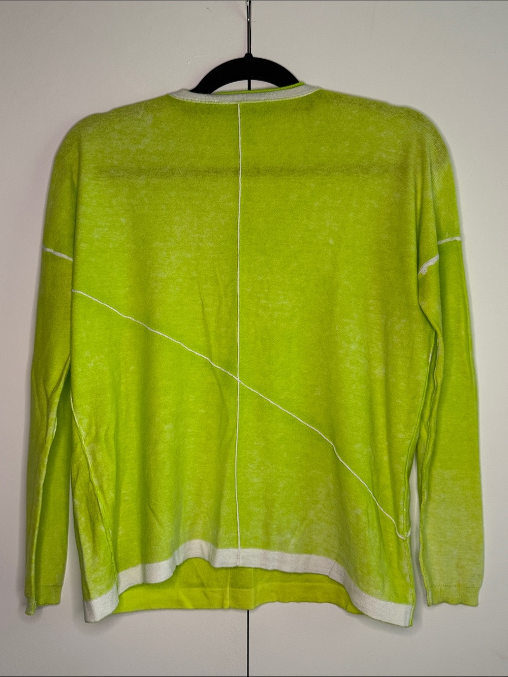 Elliott Lauren Neon Lime V-Neck Sweater with White Trim - Picture 6 of 6